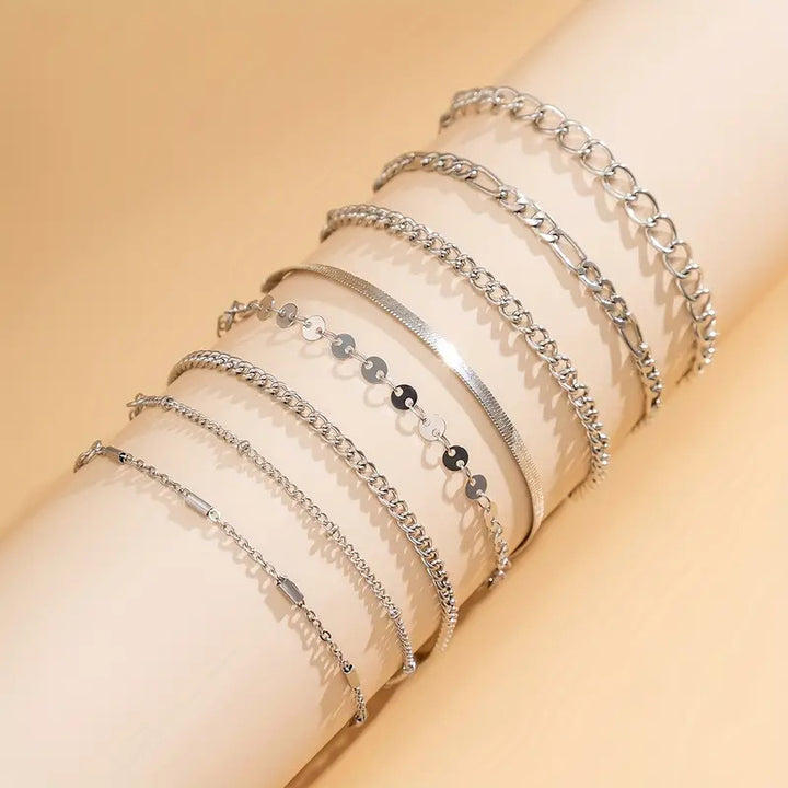 Traje de cadena delgada de 8 piezas de cadena de aleación de brazalete