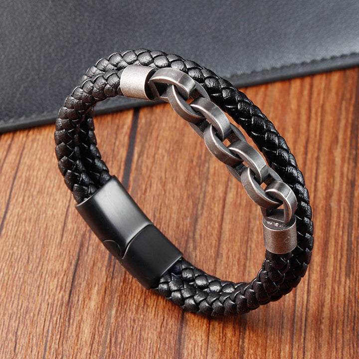 Bracelet de chaîne en cuir noire en noir boucle magnétique