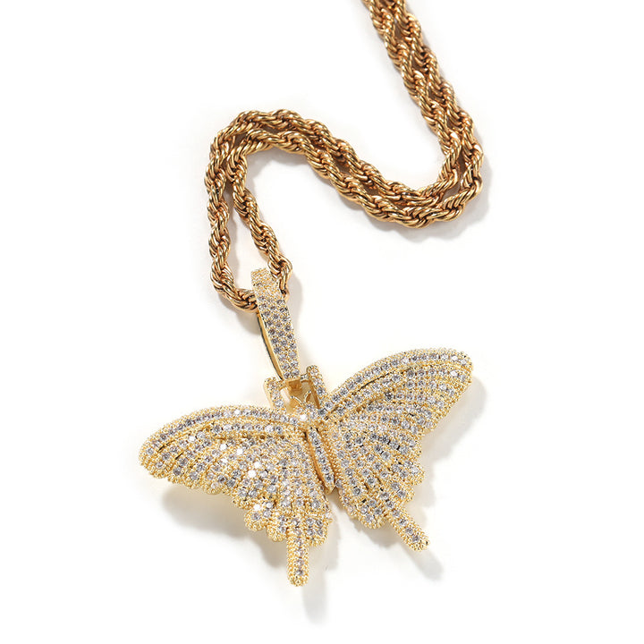 Европейский хип -хоп цвет мини -бабочка ожерелье с персонализированным алмазом твердые подвесные украшения