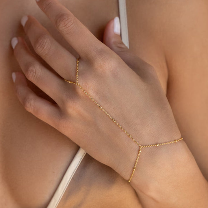 Cadena de anillo de acero de acero inoxidable para mujeres pequeñas perlas en forma de arroz