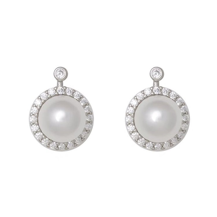 Small Delicate Pearl Zircon Ear Studs