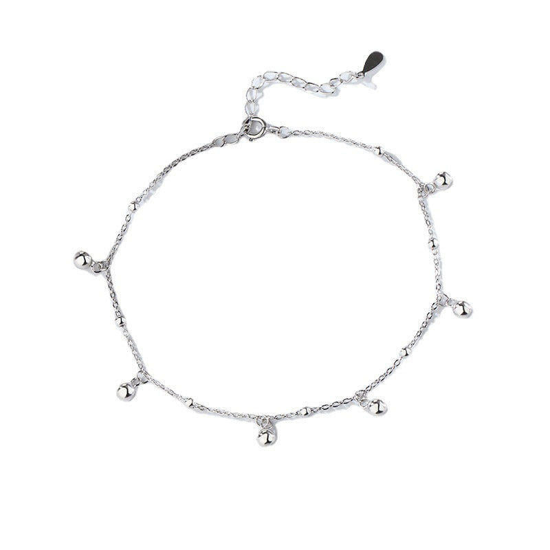 S925 Sterling ezüst kerek gyöngyök boka nőknek fényes és egyszerű