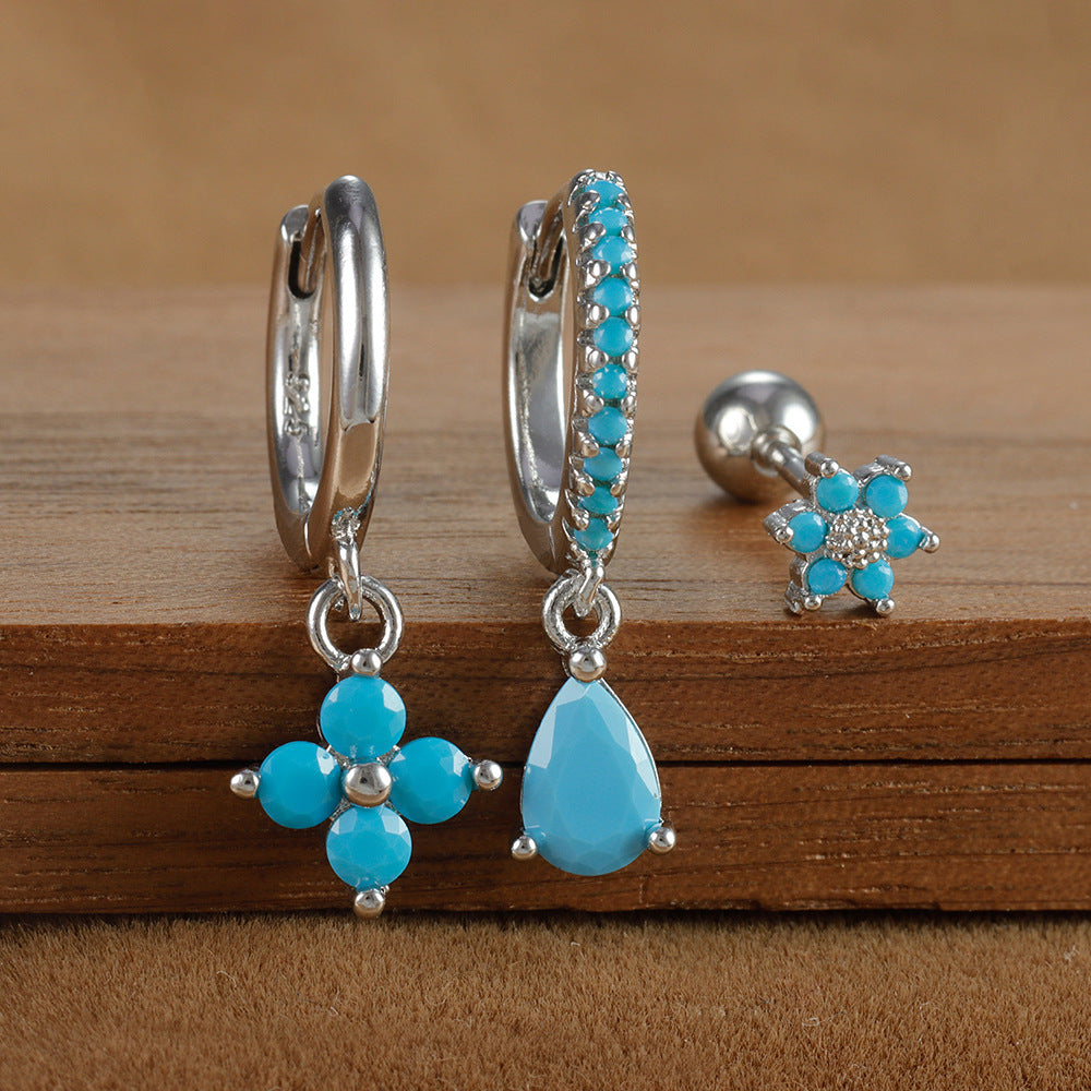 Fashion Diamond-embedded Turquoise Earring Set Women