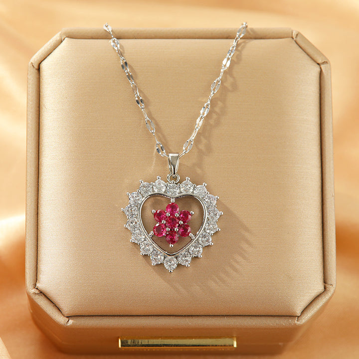 Дизайн любящий сердце Циркон Цветок Титановый стальное ожерелье для женщин