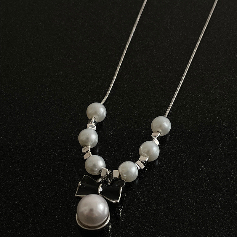 Women's Bow Stitching Pearl Necklace Special-interest Design