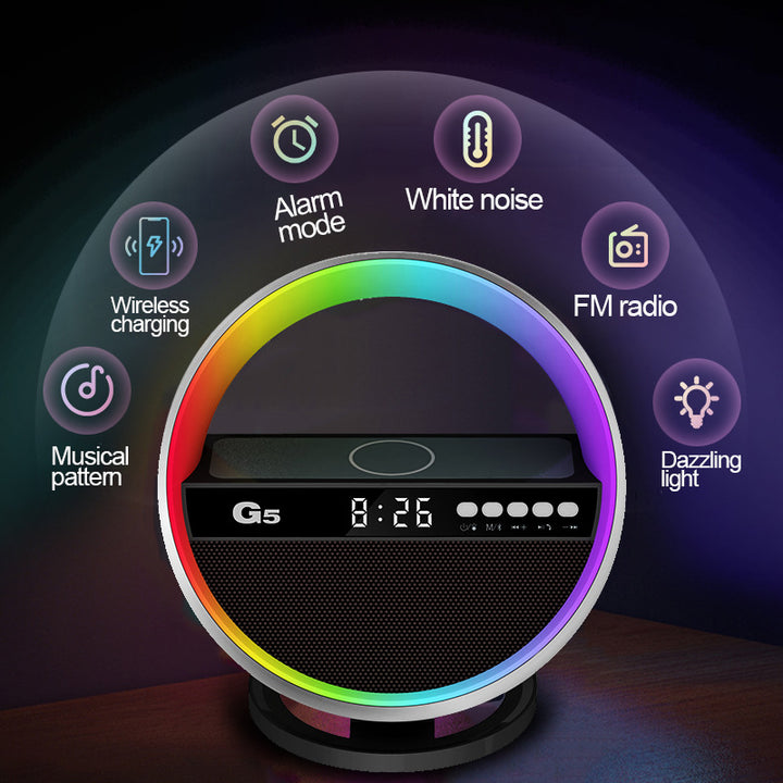 2024 Yeni Çok Fonksiyonlu RGB Gece Işık Kablosuz Şarj Cihazı Bluetooth Hoparlör Büyük G Ambiyans Işık Ev Dekor