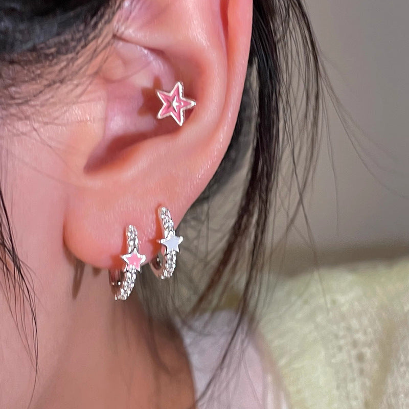 Xingx kulak klip kadınların renkli beş noktalı yıldız