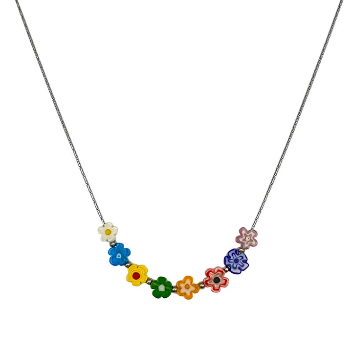 Collier de fleurs en verre réglable des femmes