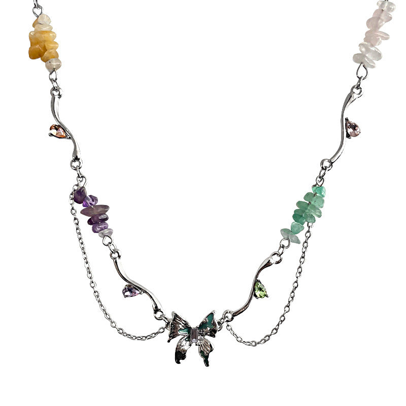Color Gravel Stitching Butterfly Necklace