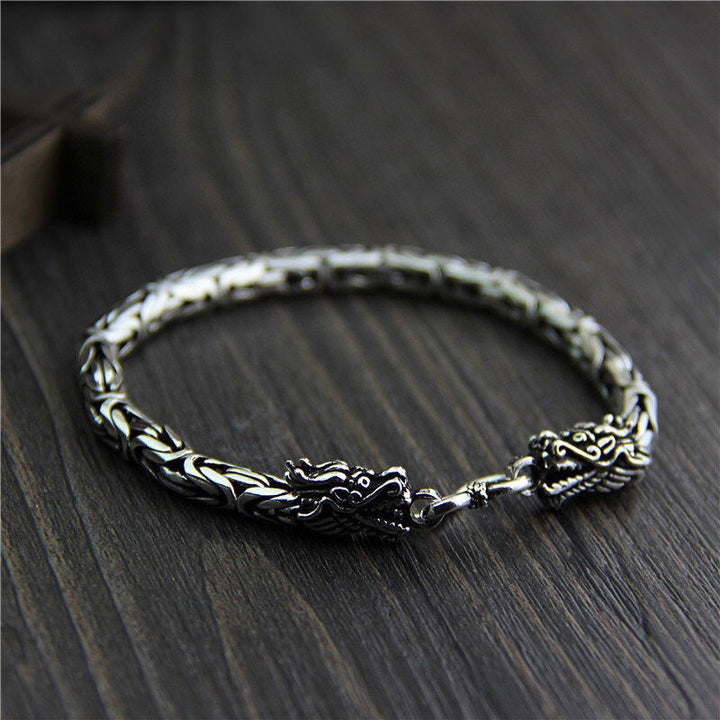 Heren S925 Silver Dragon Head Safety Pattern Fashion Bracelet