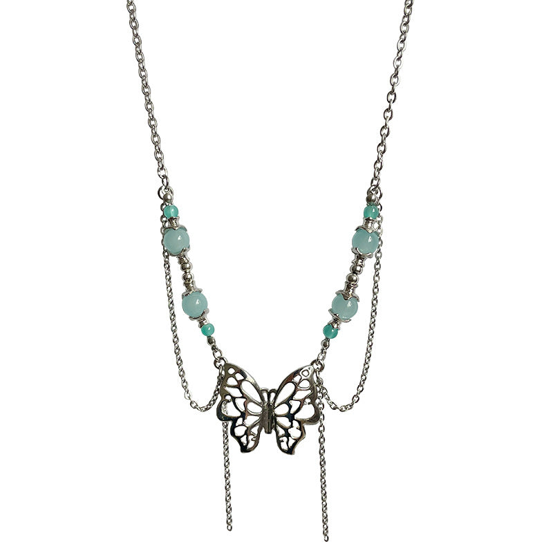 New Chinese Beaded Butterfly Tassel Necklace