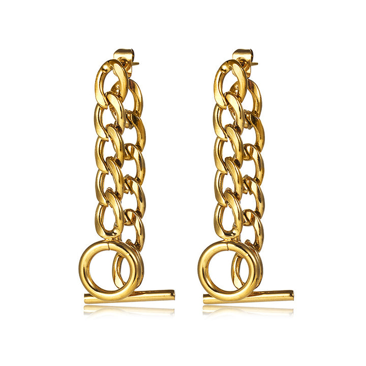 OT Buckle Stainless Steel Chain Earrings Simple Gold Plated