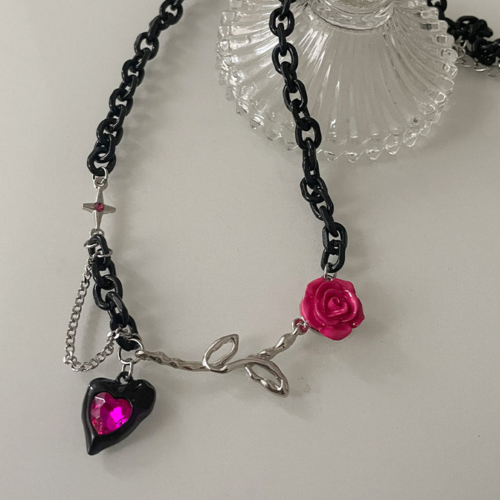 Niche Rose Flower Stitching Love Necklace