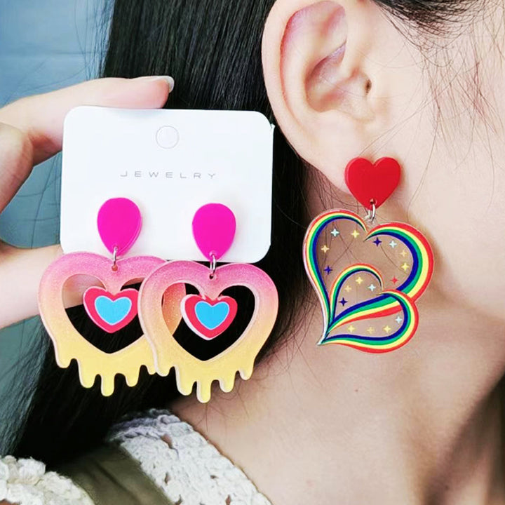 Acryl stiksel mode perzik hart regenboog oorbellen