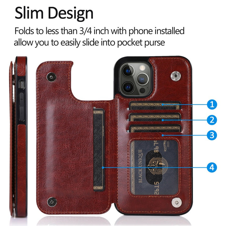 Étui en cuir de téléphone mobile à double boucle en couleur unie