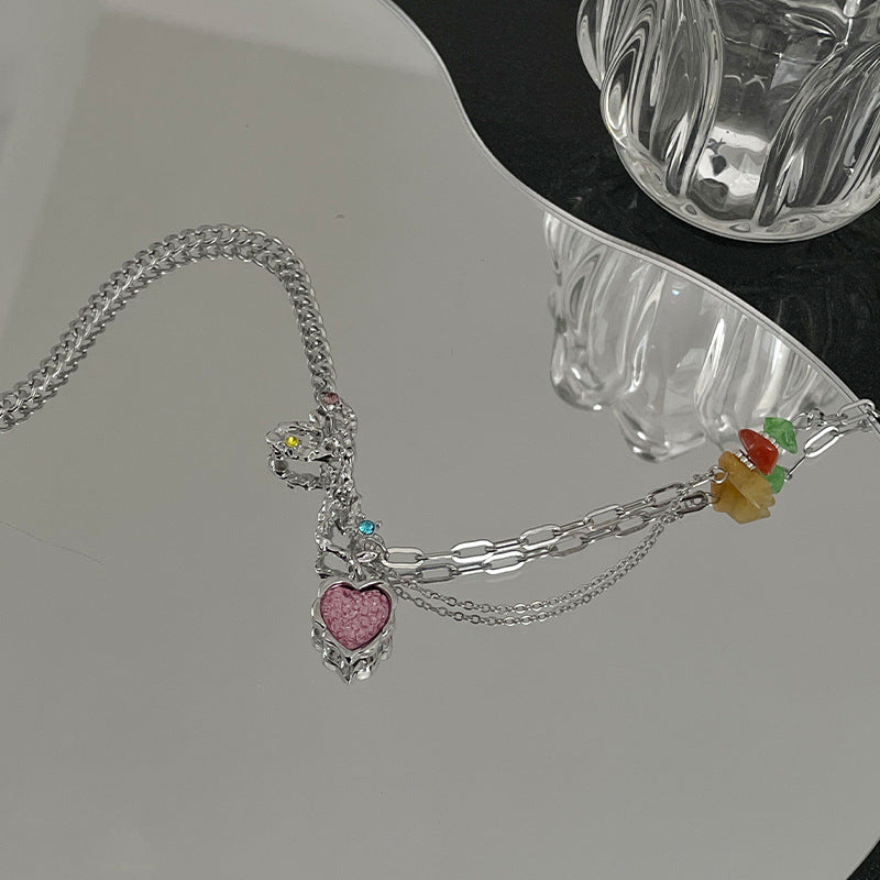 Color Gravel Stitching Love Necklace