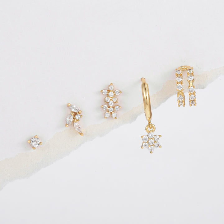 Silver Needle Trendy Earrings Geometric Five-piece Set For Women