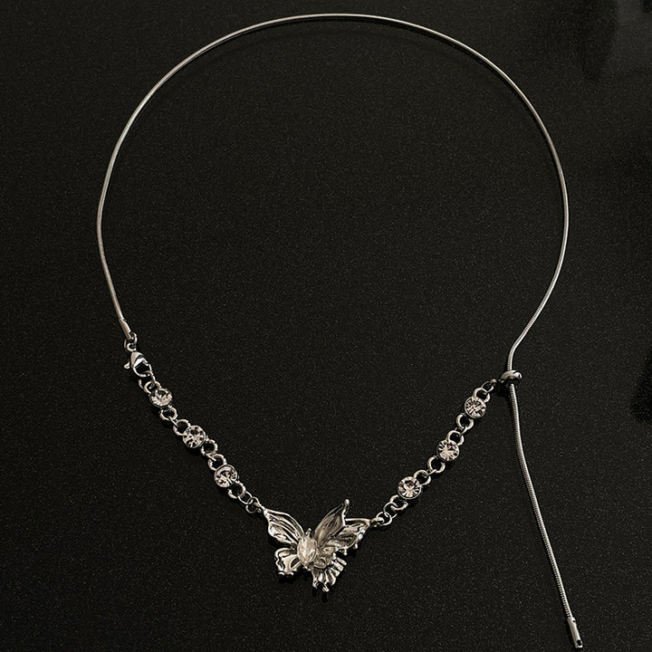 Butterfly Shiny Diamond Tassel Pull Necklace