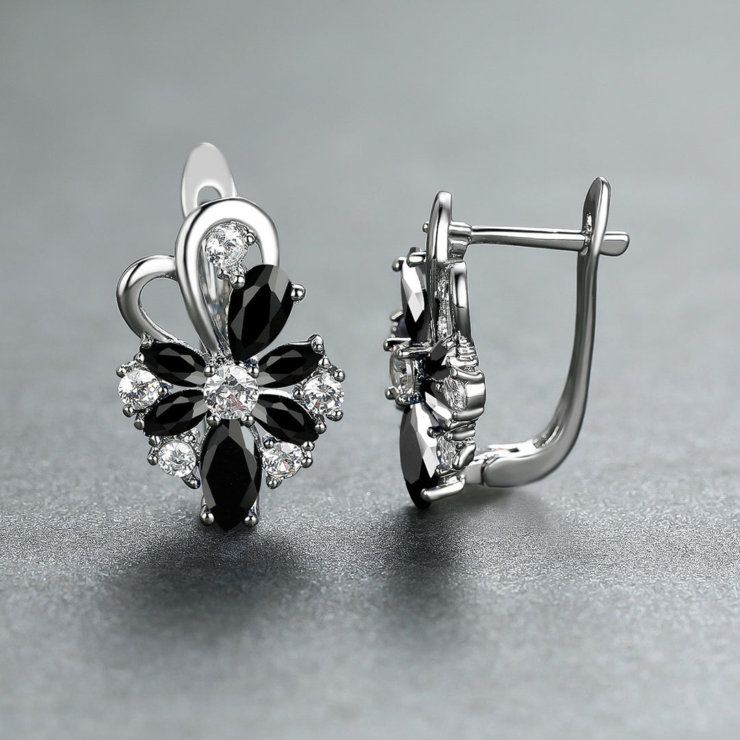 Rose Ring Colorful Flower Drop-shaped Zircon Earrings