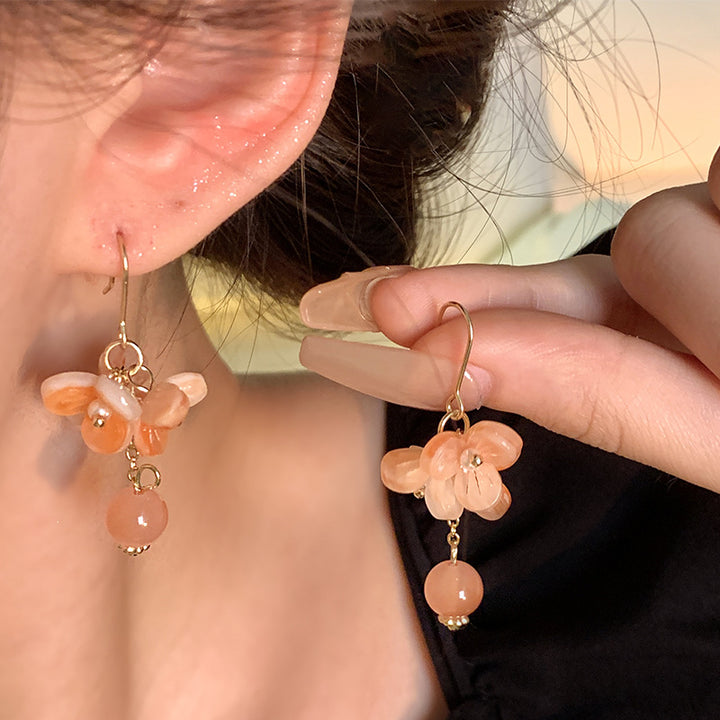 Aiguille argentée Boucles d'oreilles de fleur de bol orange vibrant rétro pour femmes