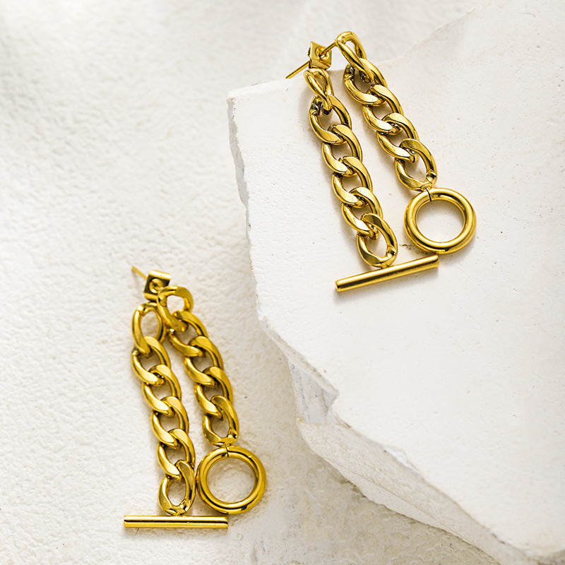 OT Buckle Stainless Steel Chain Earrings Simple Gold Plated