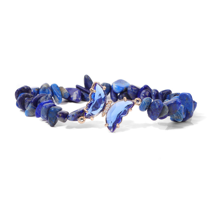 Kadınlar doğal lapis lazuli çakıl streç bilezik