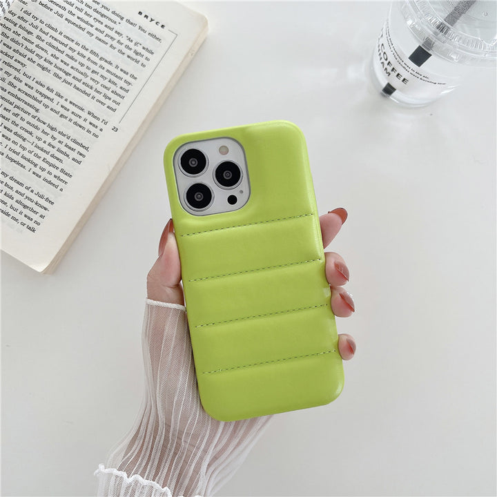 Ins Leather Down Jacket Phone Case Simple Solid Color