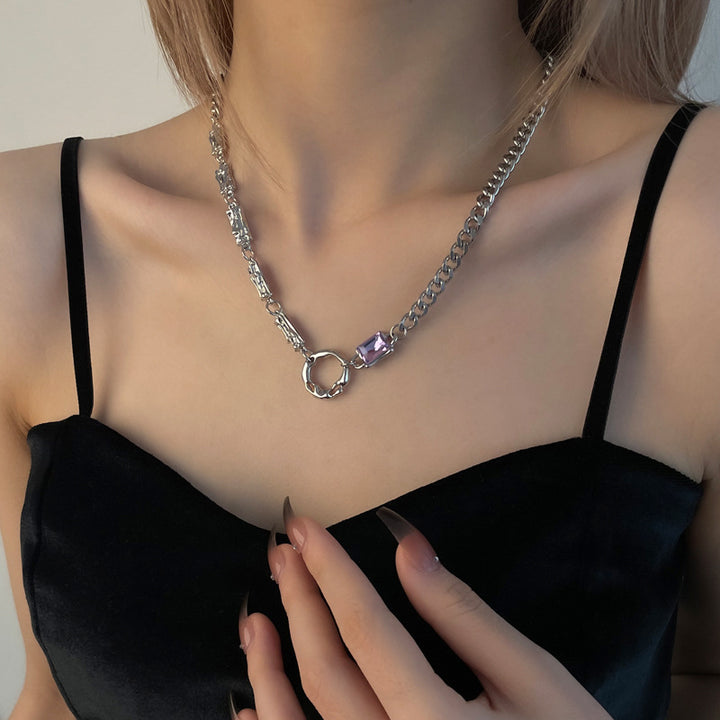 European And American Simple Purple Diamond Circle Necklace