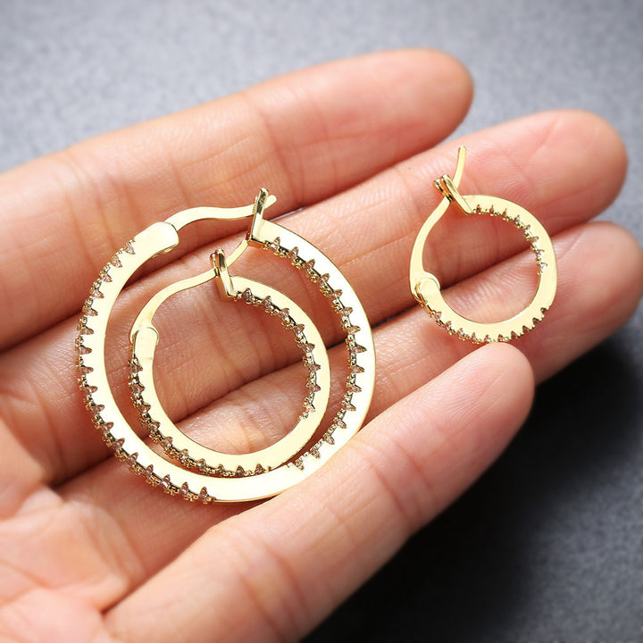 Popular de diamante de diamante anillo de orejas de orejas de circón de circón de micro con pendientes grandes chapados en oro