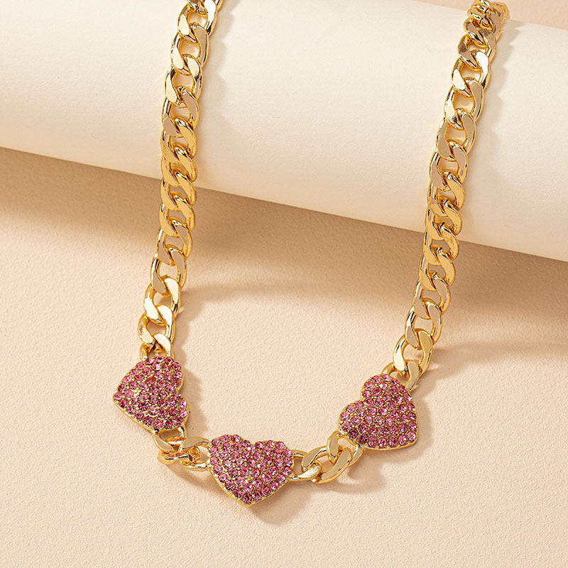Women's Korean-style Fully Jeweled Loving Heart Necklace