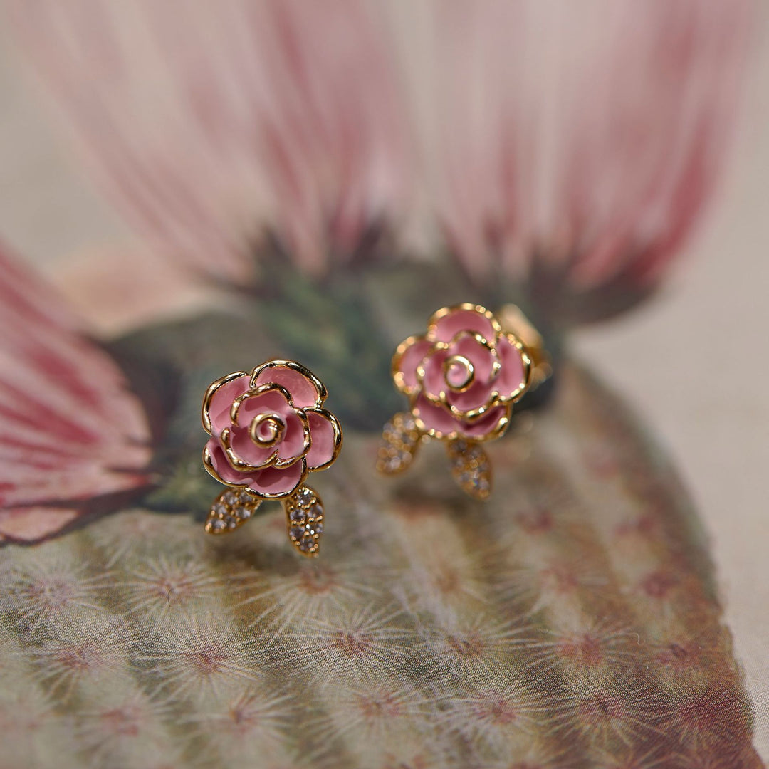 Micro Inlaid Zircon Rose Ear Stud And Ring