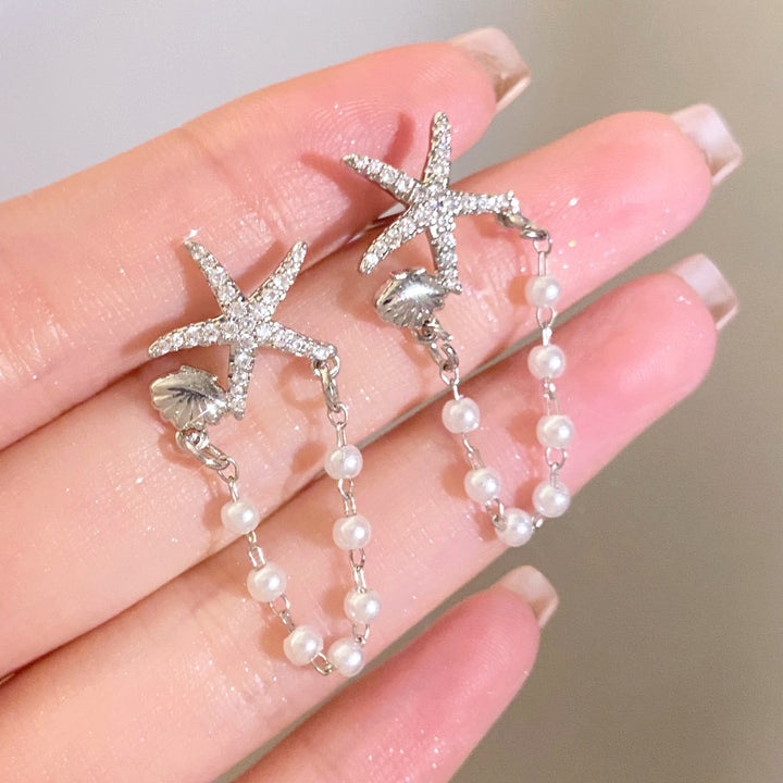 Brincos de pérolas de shell da moda Diamond Starfish