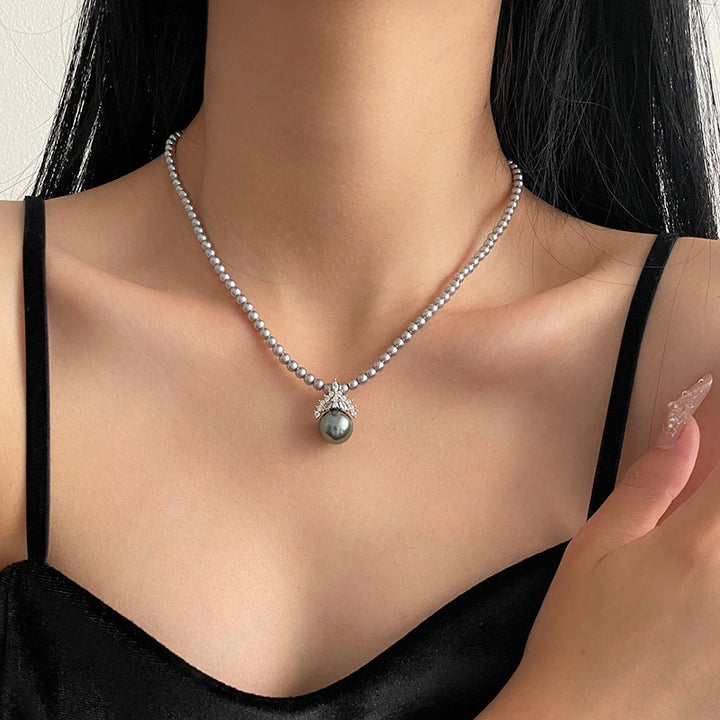 French Style Temperament Crown Zircon Pendant Pearl Necklace