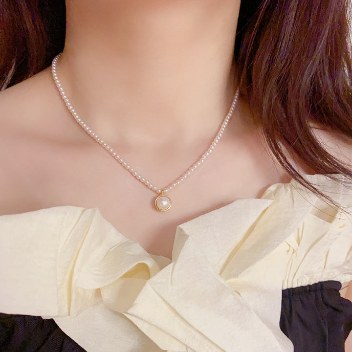 French Internet Celebrity Elegant Necklace Metal Ring Horse Shell Bead Pendant Clavicle Chain