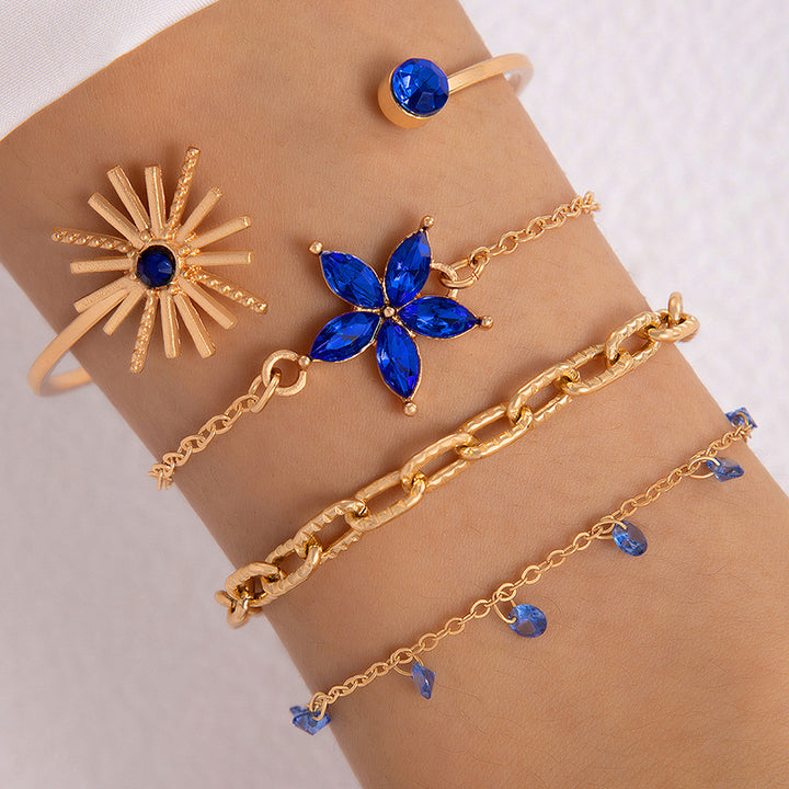 Blue Butterfly Diamond bezaaide holle vierlaags armband