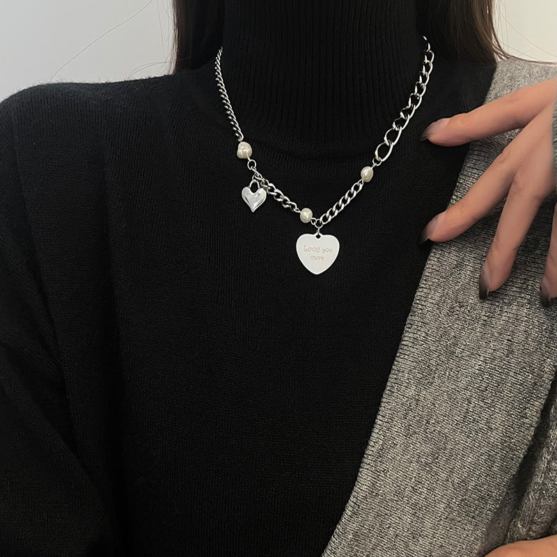 Titanium Steel Heart-shaped Multi-part Pearl Necklace Female Niche