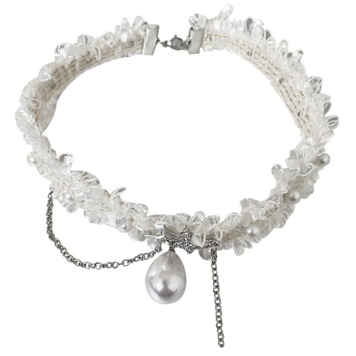 Colier cu ciucuri de perle din dantelă albă din dantelă din dantelă