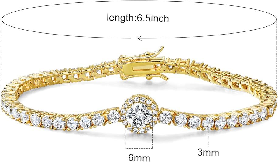 Classic 18K Gold Electroplated Zircon High-grade Tennis Bracelet Full Diamond European And American Hip Hop Style Personality