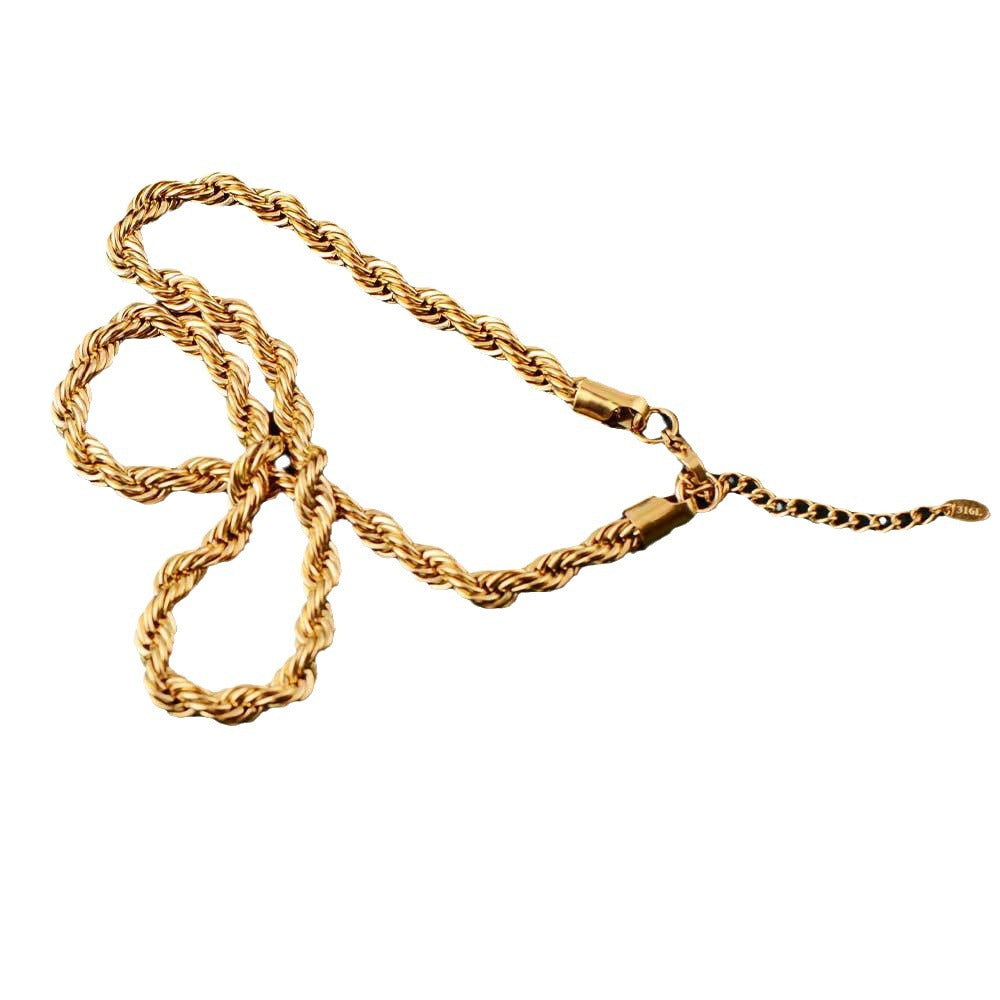 Collar de cadena de rock hip hop collar de acero inoxidable de acero inoxidable de 24k oro real