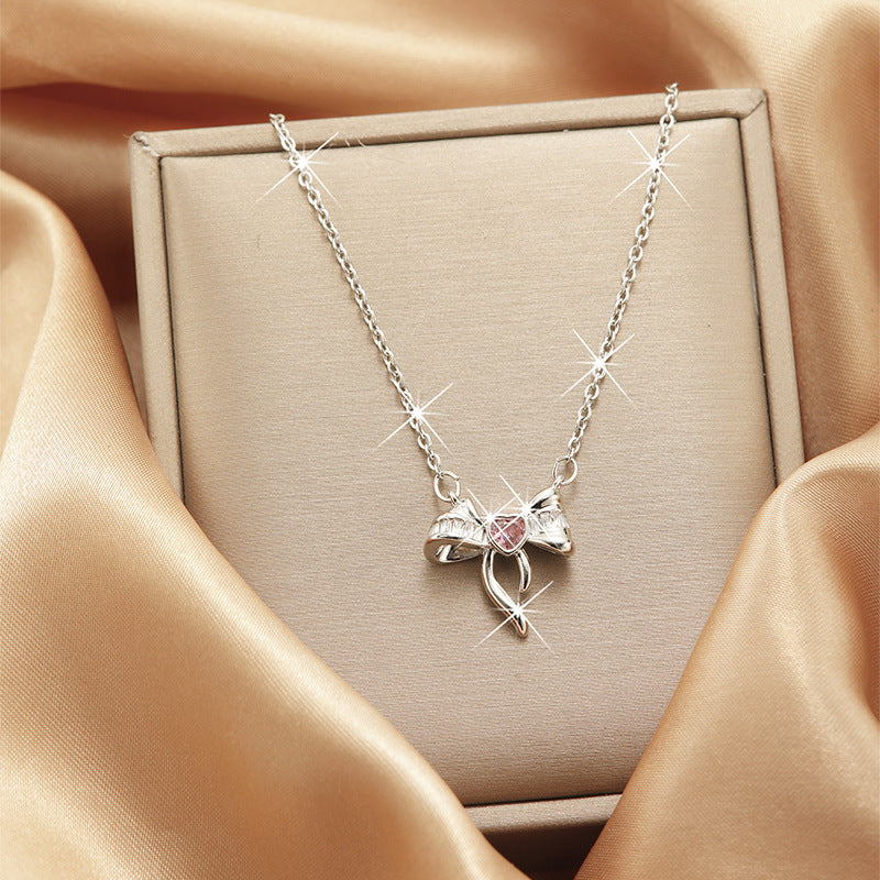 Love Heart Bow Tie Necklace Does Not Fade For Women