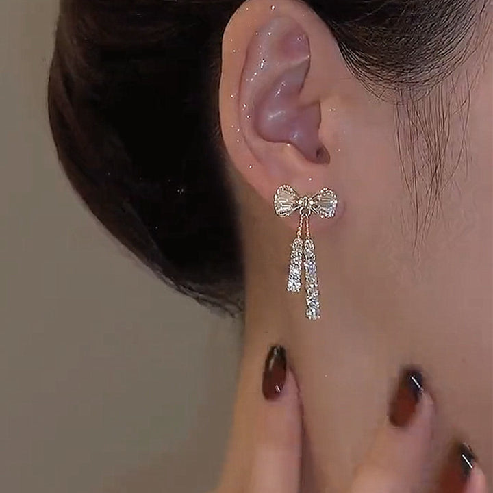 Bow Diamond Crystal Earrings Fashion Temperament