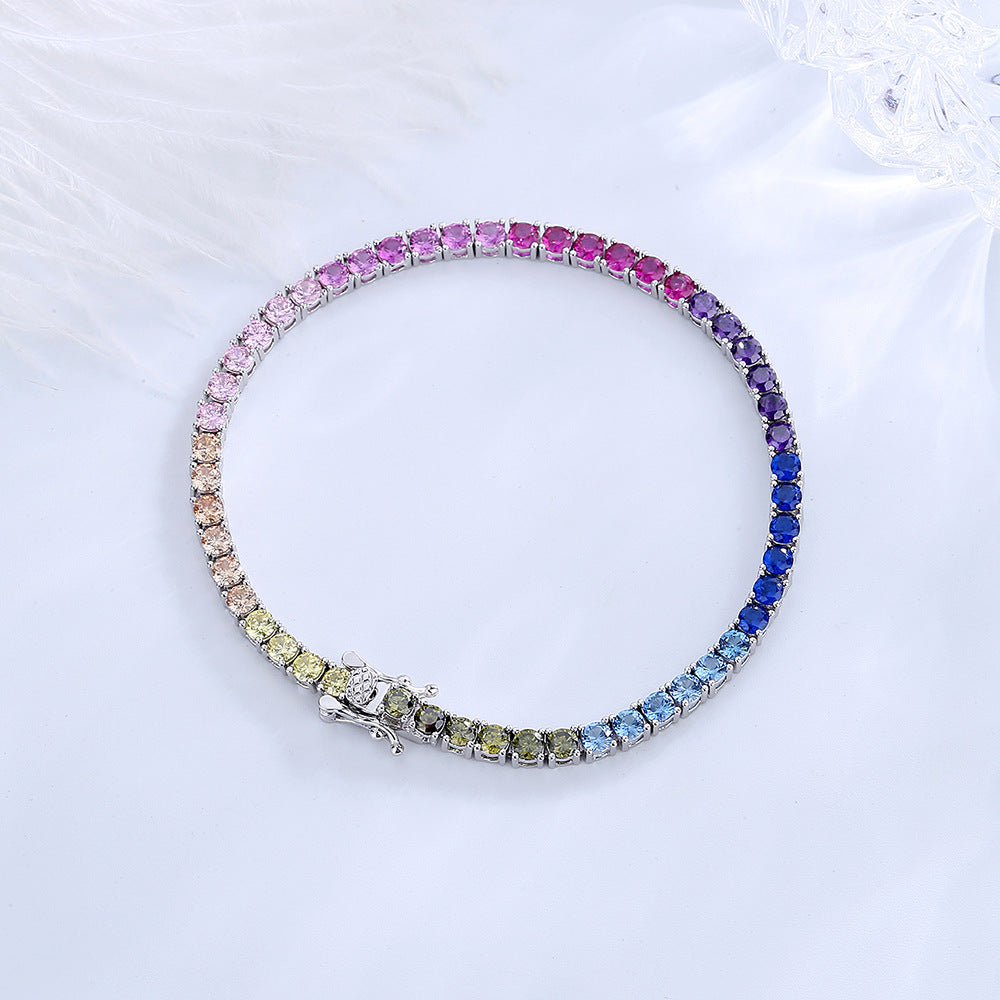Nou lanț de tenis de 3 mm Shiny Rainbow Zircon 925 Brățară pentru femei din argint