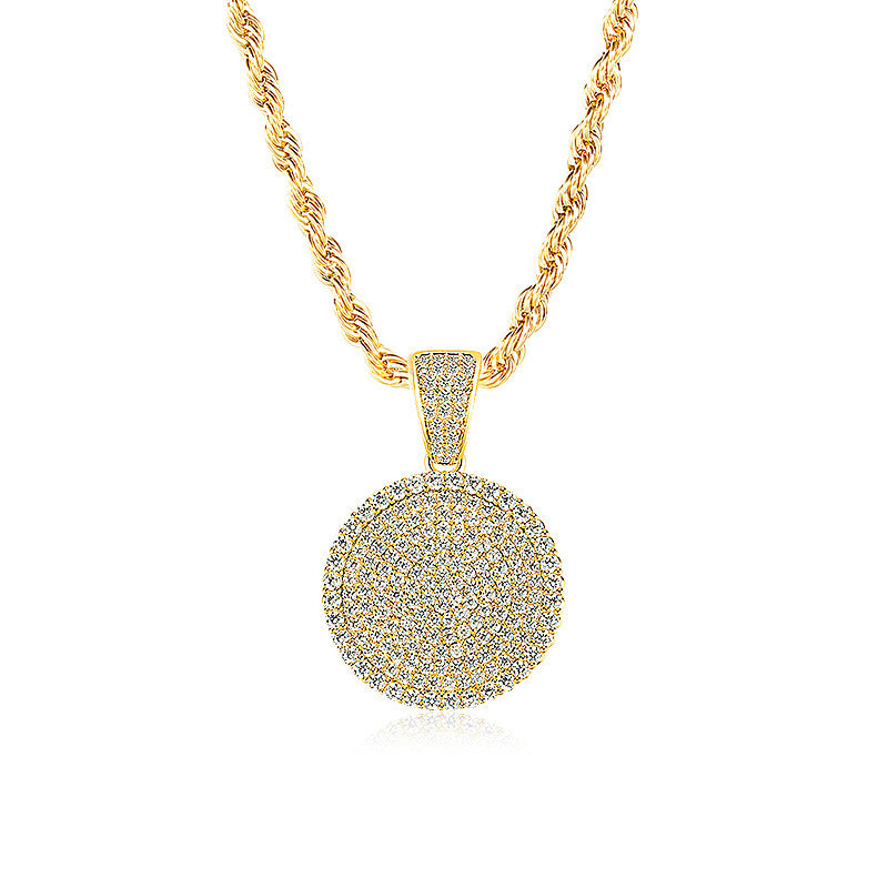 Полный бриллиант круглый торт подвесной золотой ожерелье Микро инкрустации циркона хип -хоп