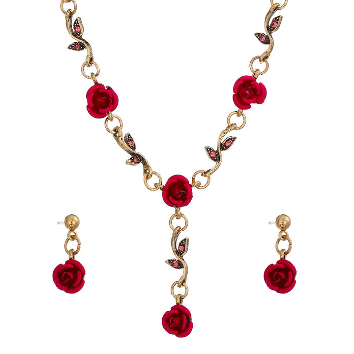 Vintage Rose Bracelet Necklace Three-piece Earrings Set