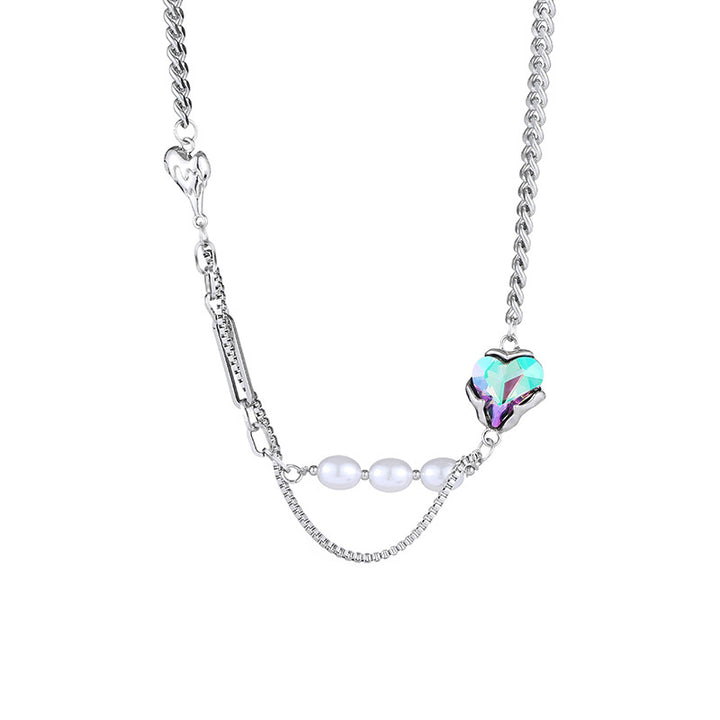 Cristale colorate în formă de inimă în formă de inimă, colier de perle din mai multe părți