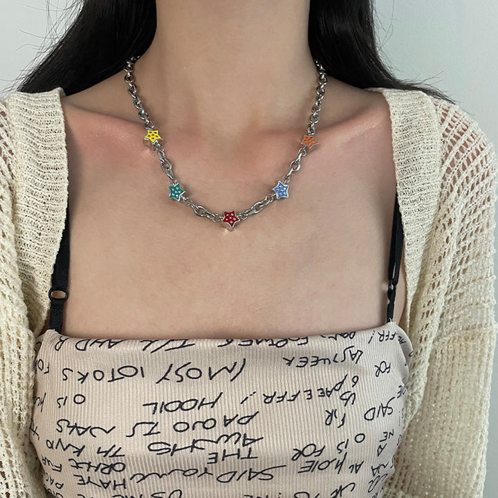 Bunte Öl Halskette Fünf-Punkte Stern Halskette für Frauen leichter Luxus