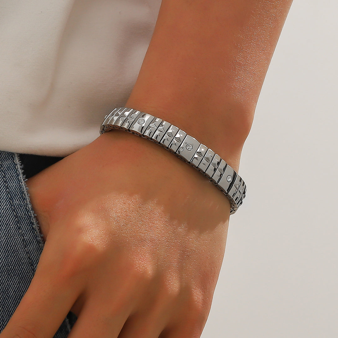 Brazalete elástico de diamante de acero inoxidable para hombres