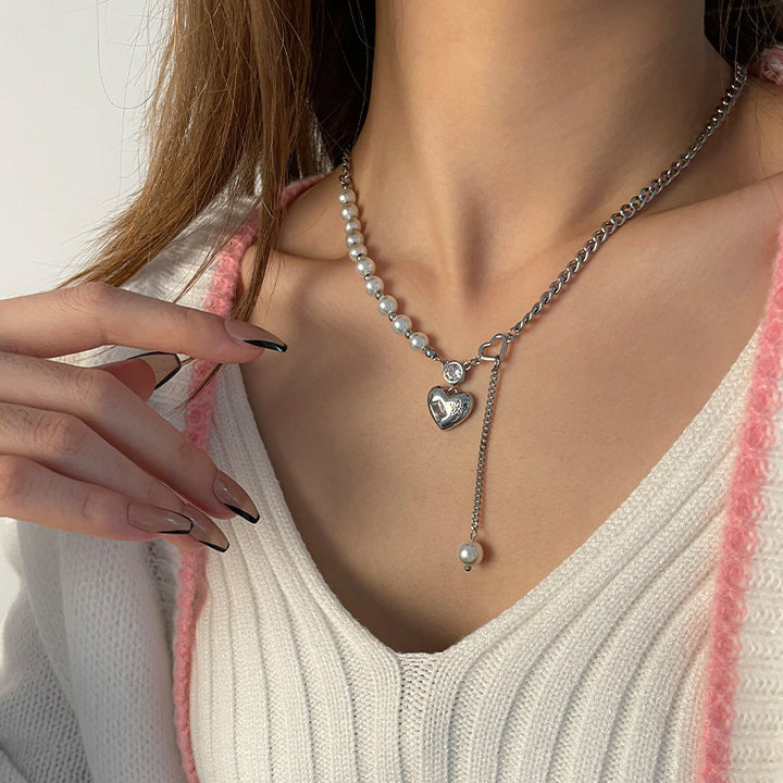 Special-interest Design Heart-shaped Multi-part Pearl Pendant Necklace