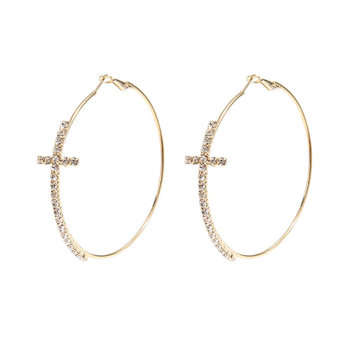 Gold Cross Diamond Simple Earrings