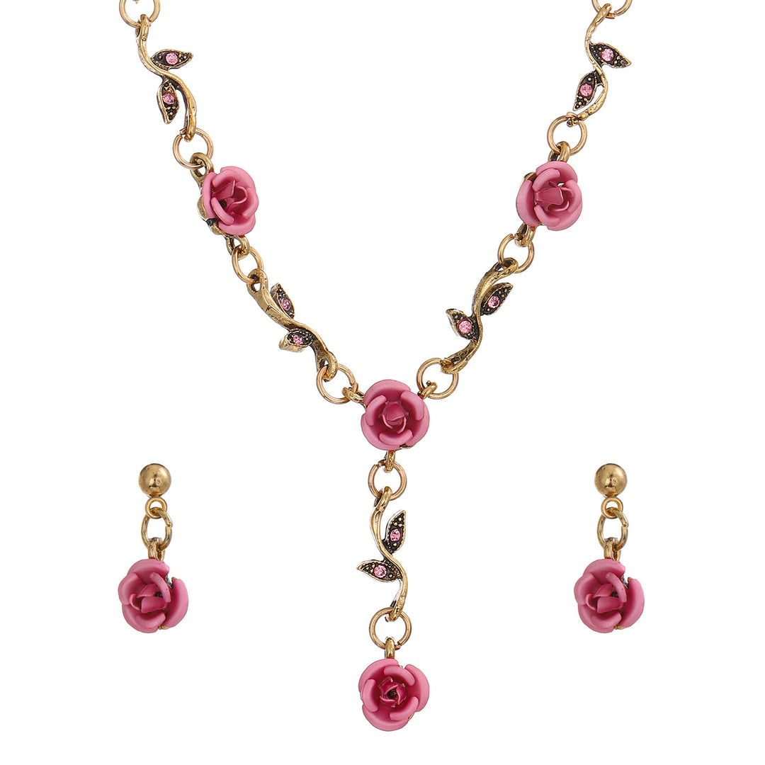Collier de bracelet rose vintage ensemble de boucles d'oreilles en trois pièces